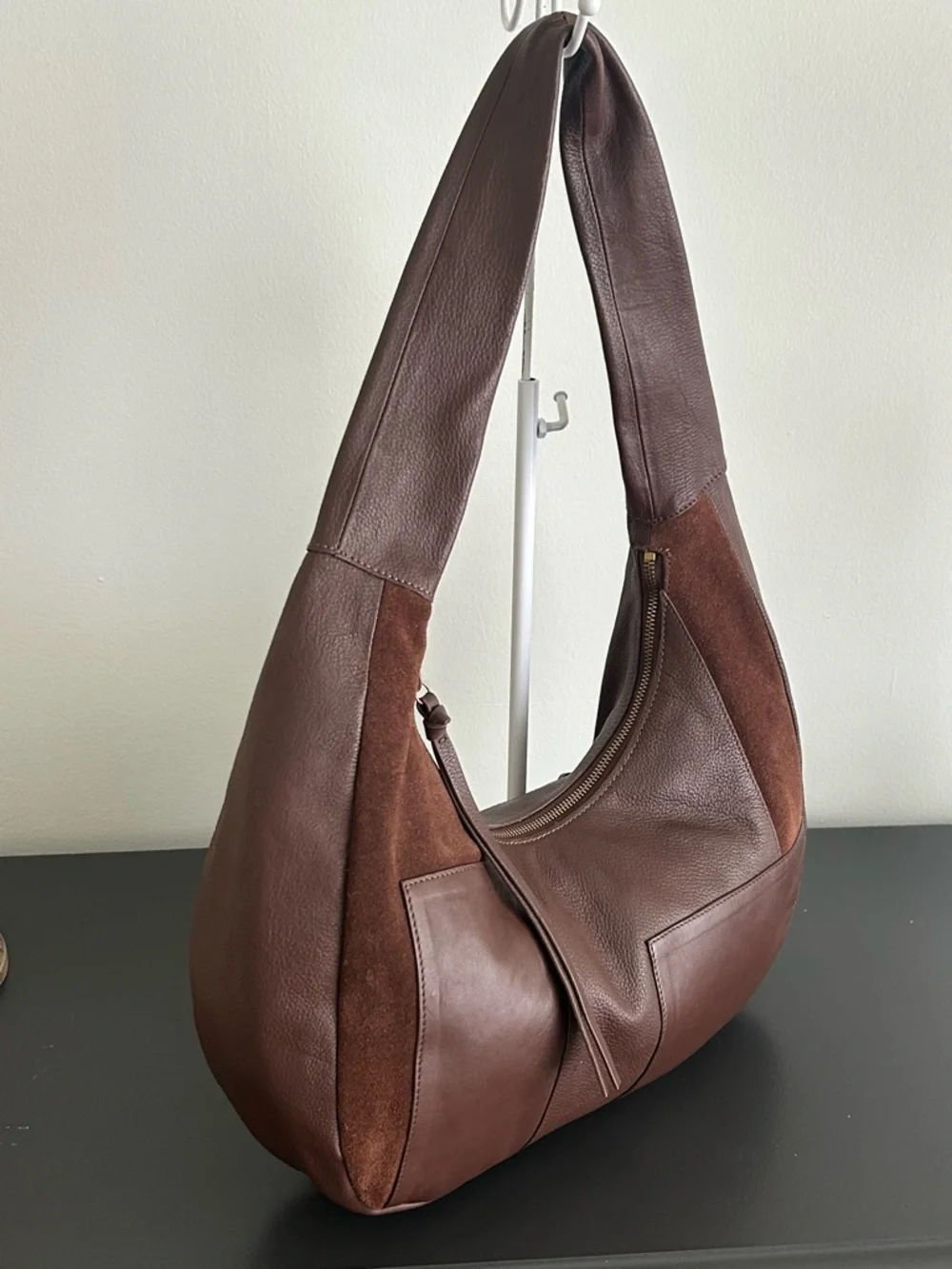 Crown Vintage Brown Leather Suede Hobo Bag Slouchy Boho Shoulder Purse Large